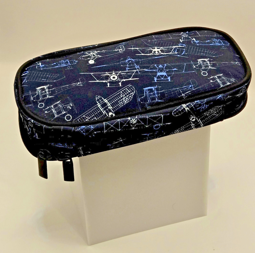 Airplane Blueprint Pencil Case – Large Capacity Zip Pouch for School, Art, Trave